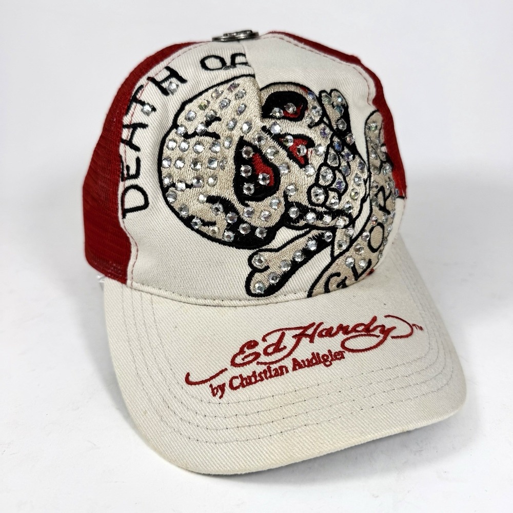 Ed Hardy Trucker Hat Rhinestone Christian Audigier SnapBack Y2K Bling Streetwear